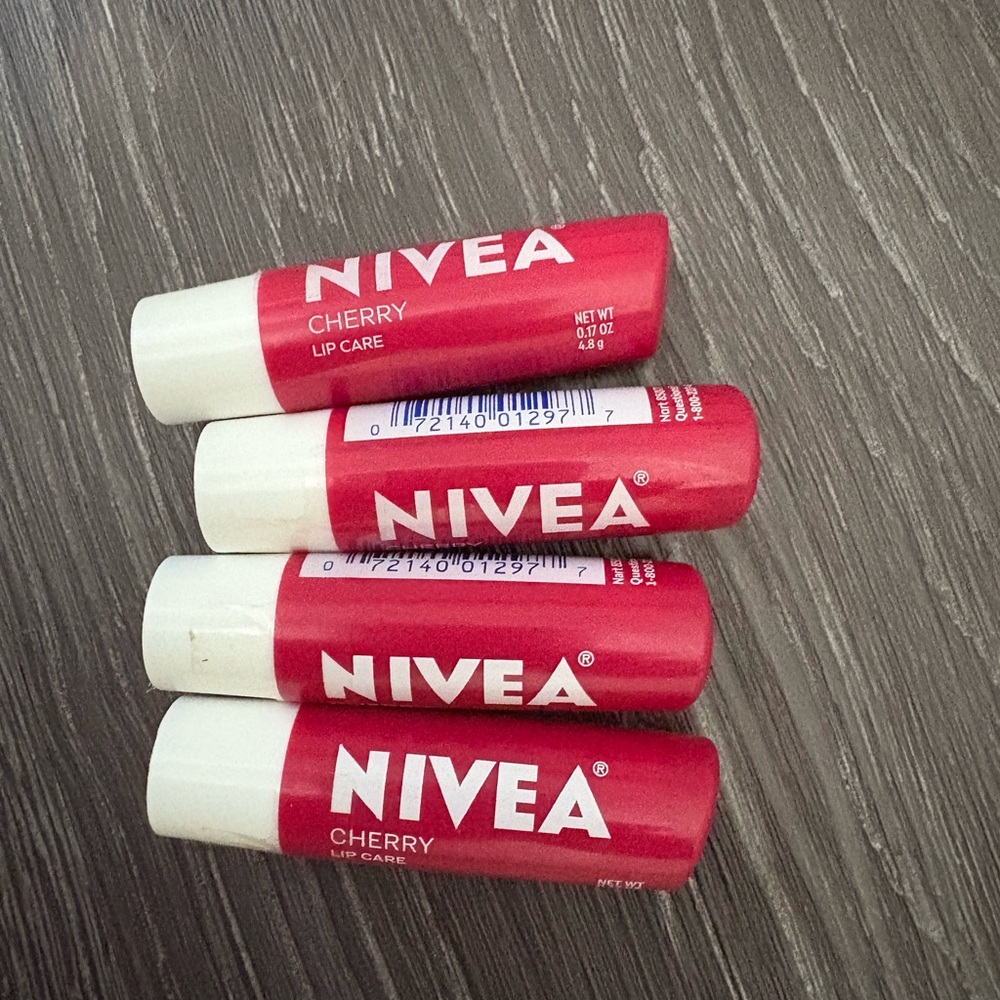 Nivea Cherry Lip Care Chapsticks Bundle of 4 - Vibrant Red